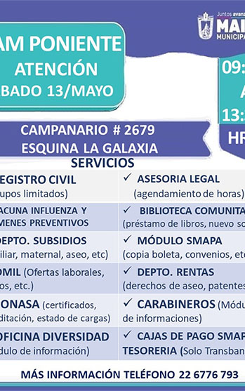 CAM PONIENTE: ATENCION ESPECIAL ESTE SABADO