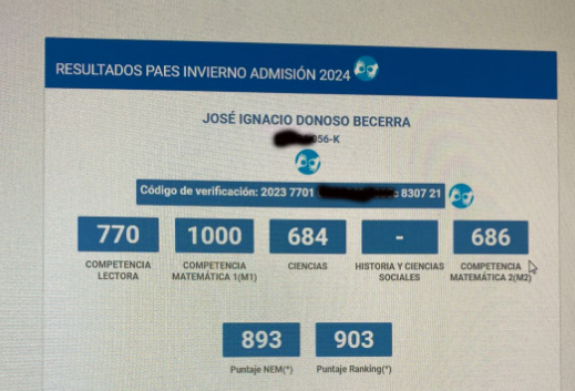 PAES:LICEO NACIONAL SUMA 22 PUNTAJES NACIONALES