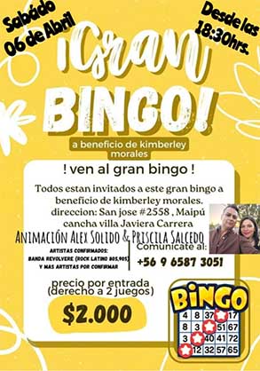 BINGO A BENEFICIO DE KIMBERLEY