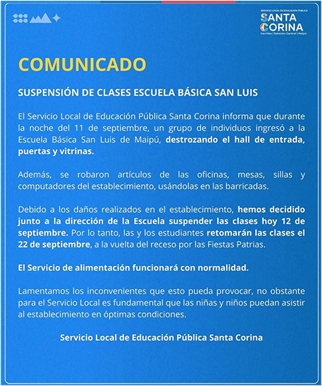 ROBO EN COLEGIO SANLUIS PARALIZA CLASES
