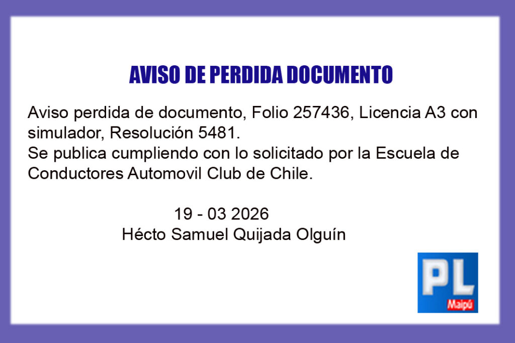 AVISO DE PERDIDA DOCUMENTO